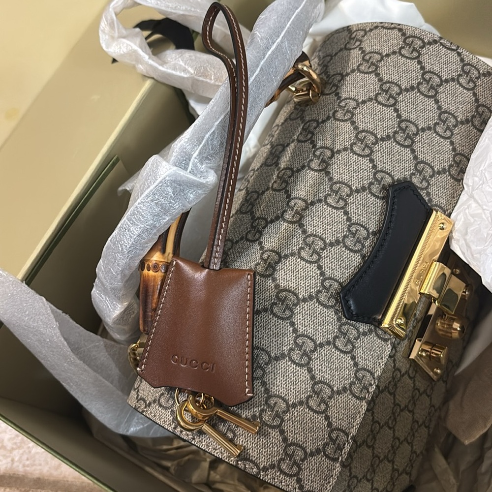 Gucci padlock bamboo shoulder bag GG coated canvas small - Picture 14 of 14